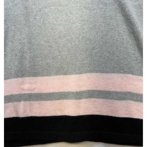 White House Black Market Womens Striped Poncho Sweater L Black Gray Pink - Picture 4 of 11